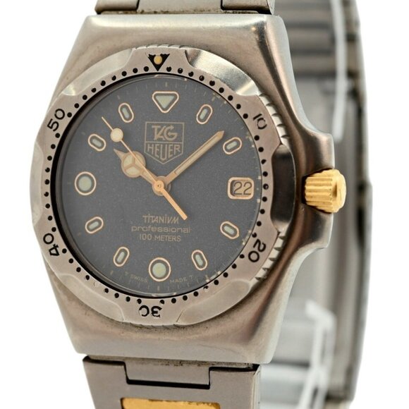 Vintage 1980's Tag Heuer 34.5mm Men's 100M Titanium/ Gold Watch! Ref: 820.213/1! - Picture 2 of 9